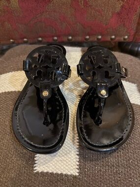 Tory Burch Black Patent Thong Sandals